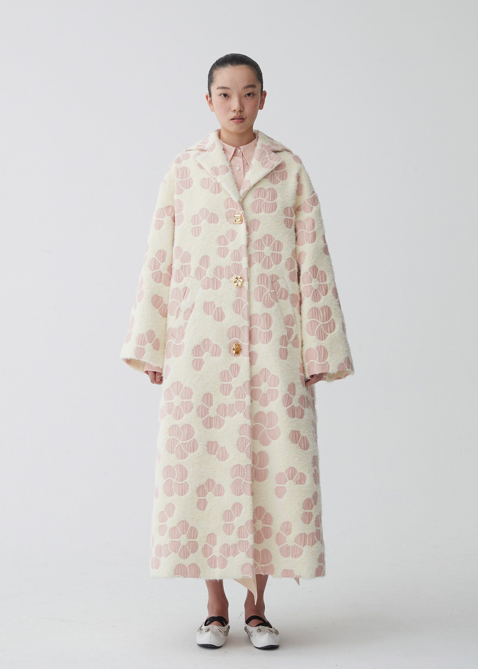 OVERSIZE SAILOR JAQUARD LONG COAT - PINK — 민주킴 MINJUKIM 
