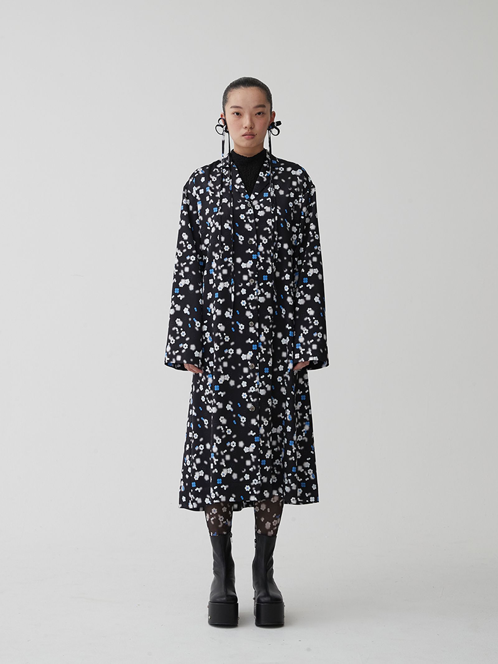 PAJAMA SHIRT DRESS - BLACK PRINT — MINJUKIM